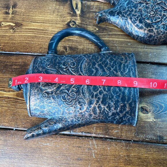 Vintage Homco Copper Patina Plastic Teapot & Pitcher Set Floral  Wall Hanging - Picture 9 of 12